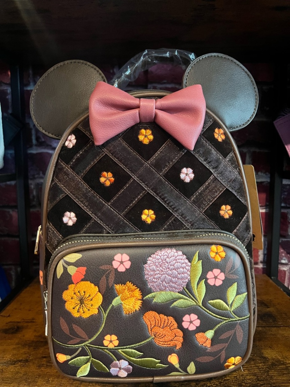 BoxLunch X Disney Floral Embroidered Mini Backpack with interchangeable ears